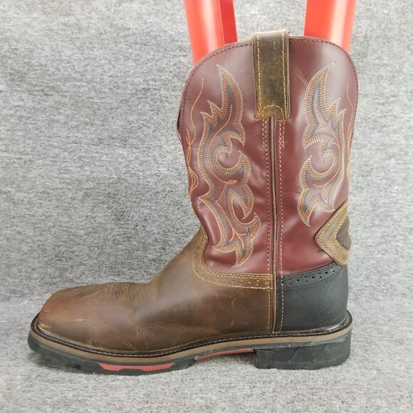 ✅Justin Pull-On Cowboy Work Boots Brown Leather Composite Square Toe Mens 10 EE - Picture 10 of 10